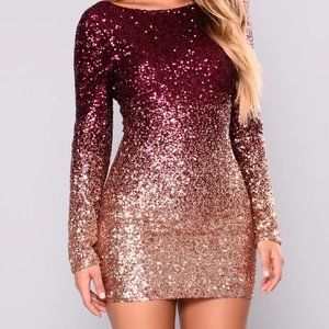 Fashion Nova Dress - Burgundy/Rose Gold - Size XL
